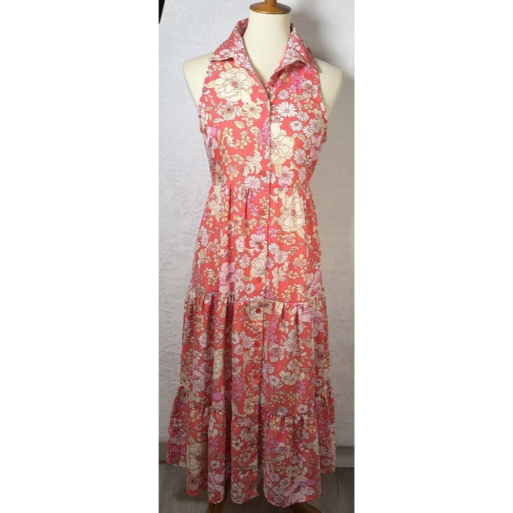 B.O.G. Collective Maxi Dress Floral Melon Size Medium NEW